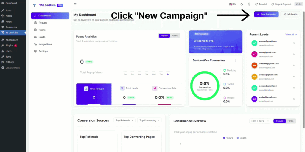 Create New Popup Campaign